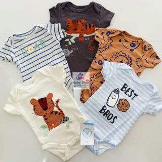 5 Pieces Multicolored Short-Sleeve Newborn Baby Boy Bodysuits