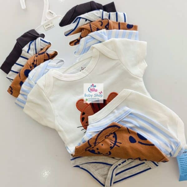 5 Pieces Multicolored Short-Sleeve Newborn Baby Boy Bodysuits - Image 2