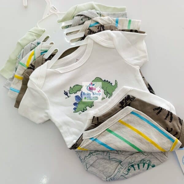 5 Pieces Multicolored Short-Sleeve Newborn Baby Boy Bodysuits - Image 25