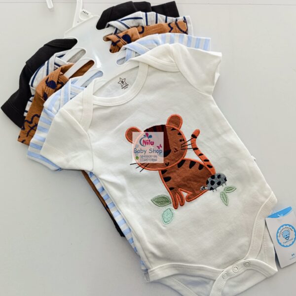 5 Pieces Multicolored Short-Sleeve Newborn Baby Boy Bodysuits - Image 24