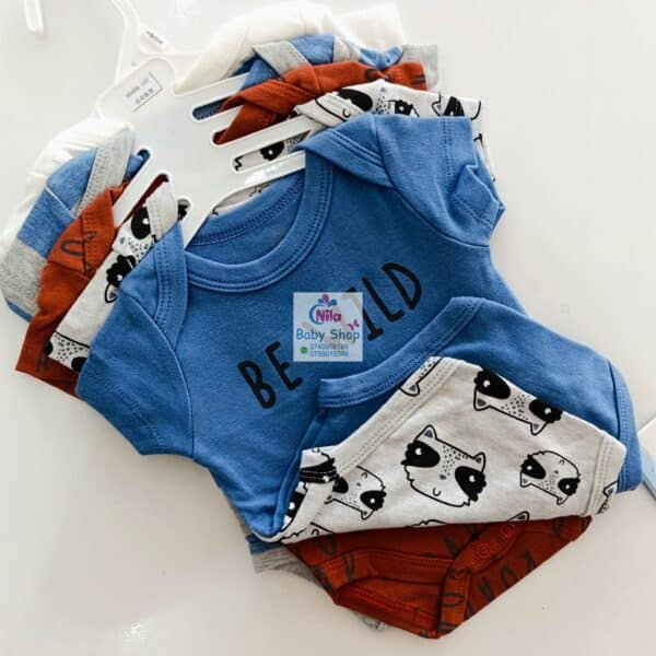5 Pieces Multicolored Short-Sleeve Newborn Baby Boy Bodysuits - Image 21