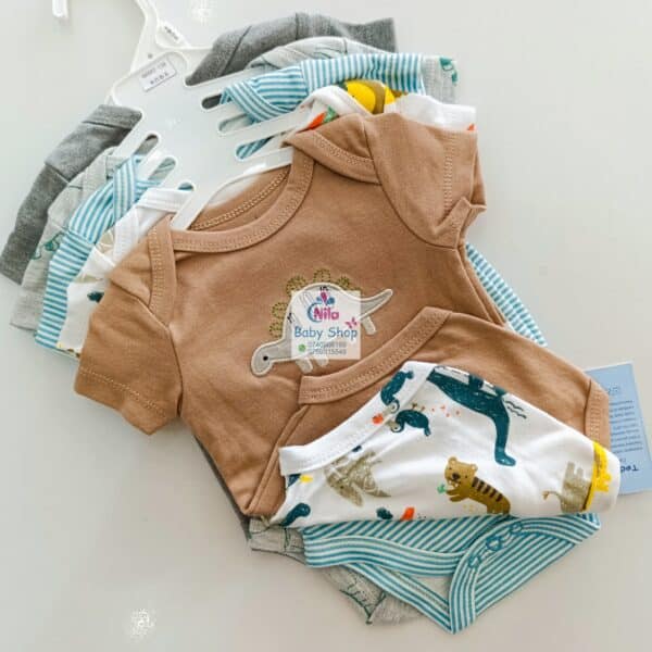 5 Pieces Multicolored Short-Sleeve Newborn Baby Boy Bodysuits - Image 22