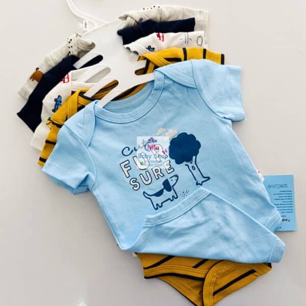 5 Pieces Multicolored Short-Sleeve Newborn Baby Boy Bodysuits - Image 17