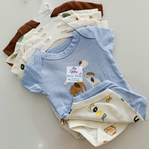 5 Pieces Multicolored Short-Sleeve Newborn Baby Boy Bodysuits - Image 16