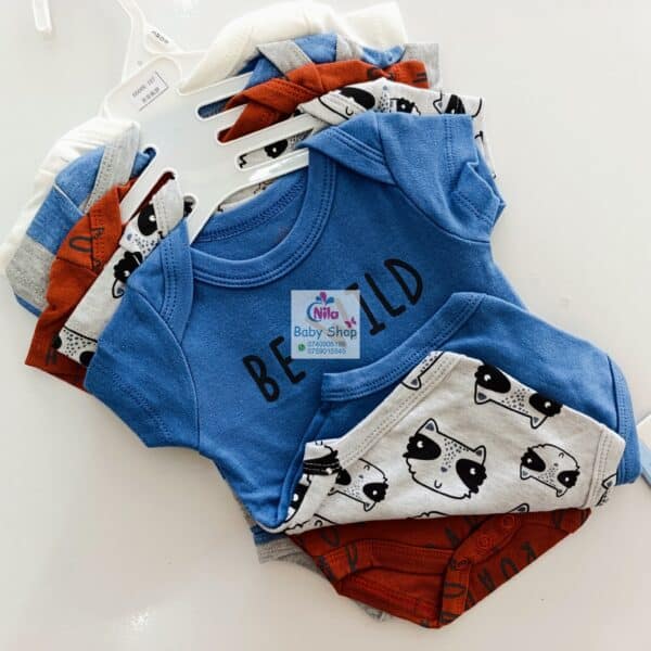 5 Pieces Multicolored Short-Sleeve Newborn Baby Boy Bodysuits - Image 19
