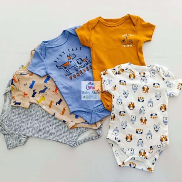 5 Pieces Multicolored Short-Sleeve Newborn Baby Boy Bodysuits - Image 13