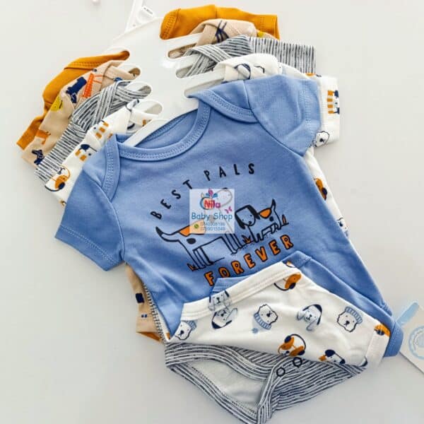 5 Pieces Multicolored Short-Sleeve Newborn Baby Boy Bodysuits - Image 11