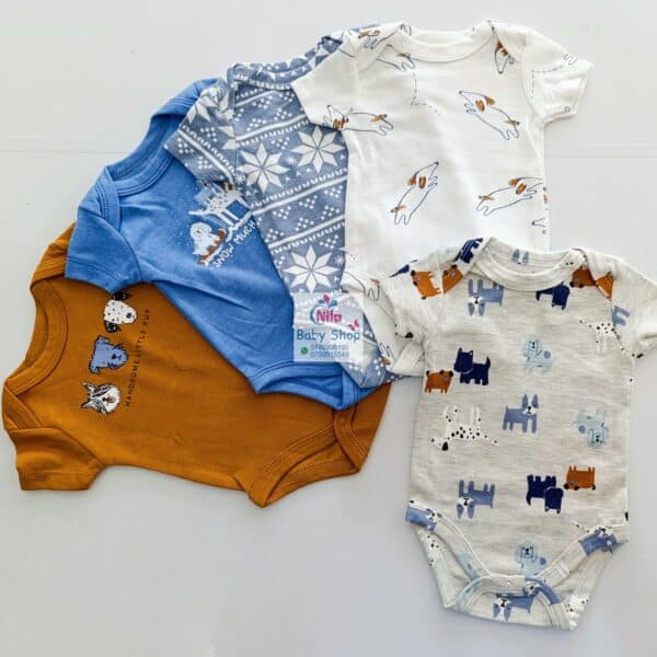 5 Pieces Multicolored Short-Sleeve Newborn Baby Boy Bodysuits - Image 10