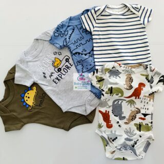 5 Pieces Multicolored Short-Sleeve Newborn Baby Boy Bodysuits