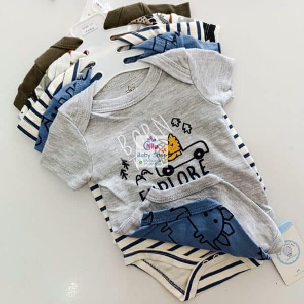 5 Pieces Multicolored Short-Sleeve Newborn Baby Boy Bodysuits - Image 7