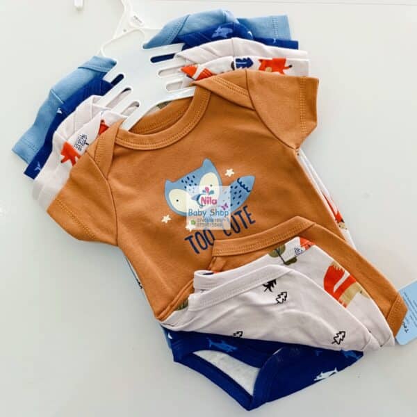 5 Pieces Multicolored Short-Sleeve Newborn Baby Boy Bodysuits - Image 4