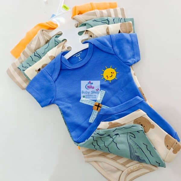 5 Pieces Multicolored Short-Sleeve Newborn Baby Boy Bodysuits - Image 17