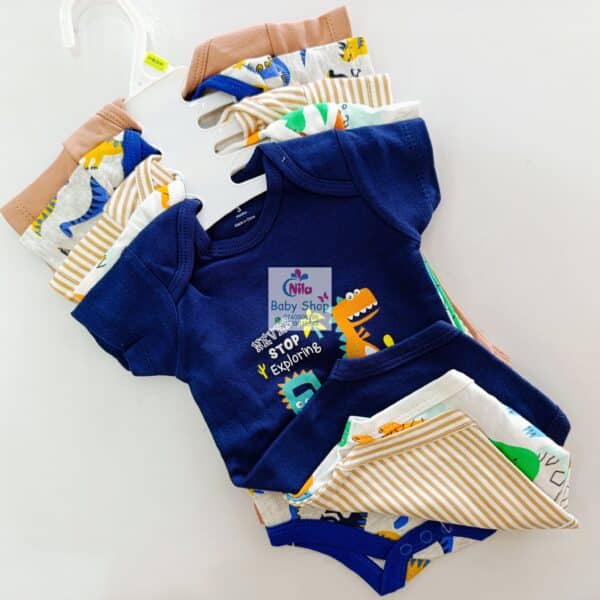5 Pieces Multicolored Short-Sleeve Newborn Baby Boy Bodysuits - Image 16