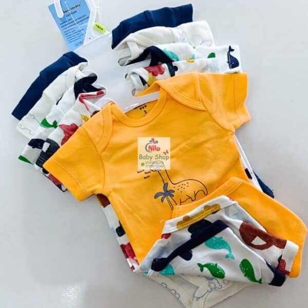 5 Pieces Multicolored Short-Sleeve Newborn Baby Boy Bodysuits - Image 15
