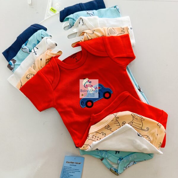 5 Pieces Multicolored Short-Sleeve Newborn Baby Boy Bodysuits - Image 14