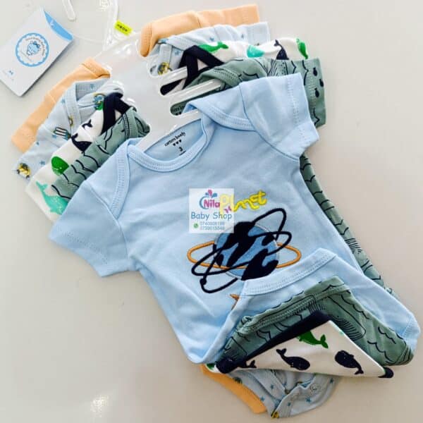 5 Pieces Multicolored Short-Sleeve Newborn Baby Boy Bodysuits - Image 13