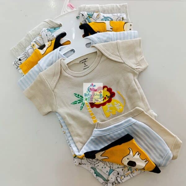 5 Pieces Multicolored Short-Sleeve Newborn Baby Boy Bodysuits - Image 12