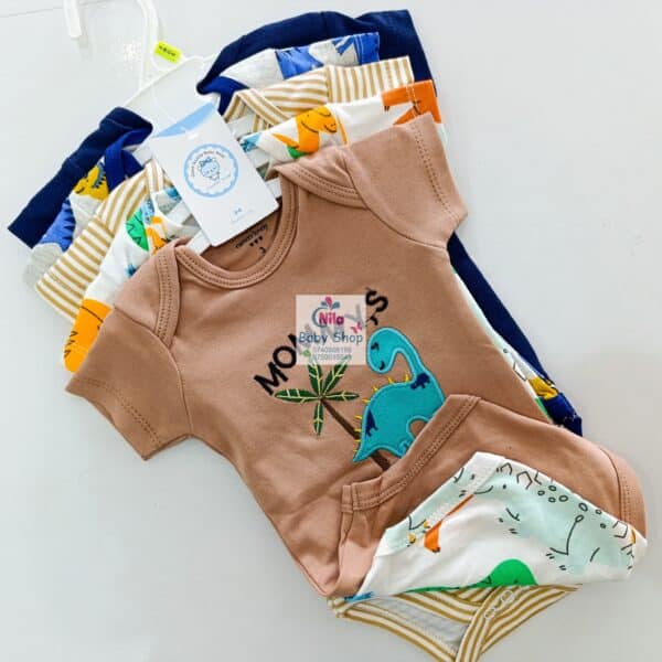 5 Pieces Multicolored Short-Sleeve Newborn Baby Boy Bodysuits - Image 11