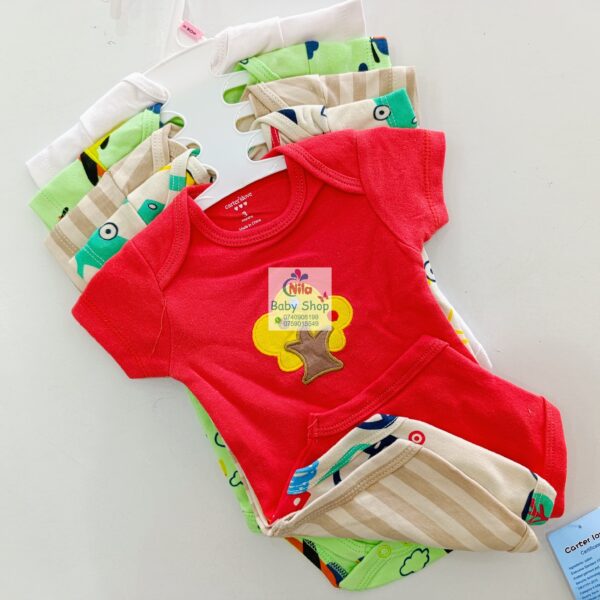 5 Pieces Multicolored Short-Sleeve Newborn Baby Boy Bodysuits - Image 10