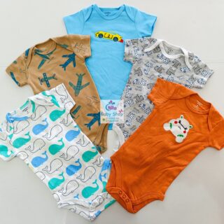 5 Pieces Multicolored Short-Sleeve Newborn Baby Boy Bodysuits