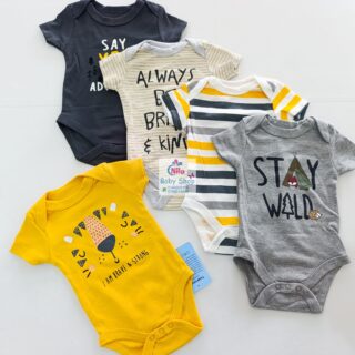 5 Pieces Multicolored Short-Sleeve Newborn Baby Boy Bodysuits