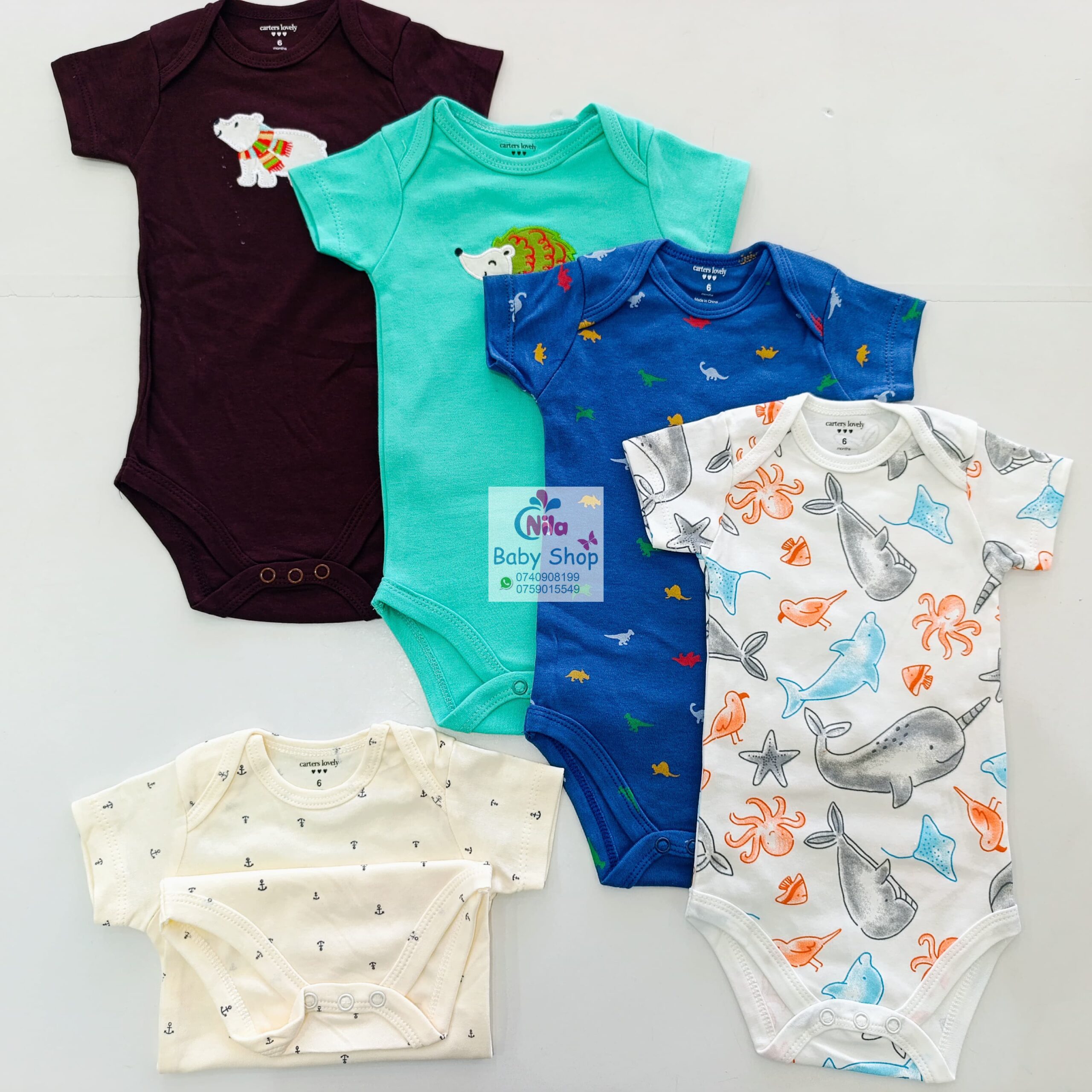 5 Pieces Multicolored Short-Sleeve Newborn Baby Boy Bodysuits - Image 13