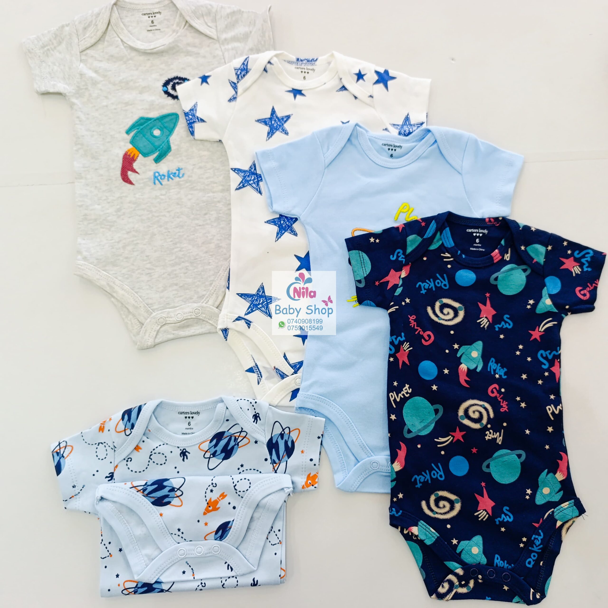 5 Pieces Multicolored Short-Sleeve Newborn Baby Boy Bodysuits