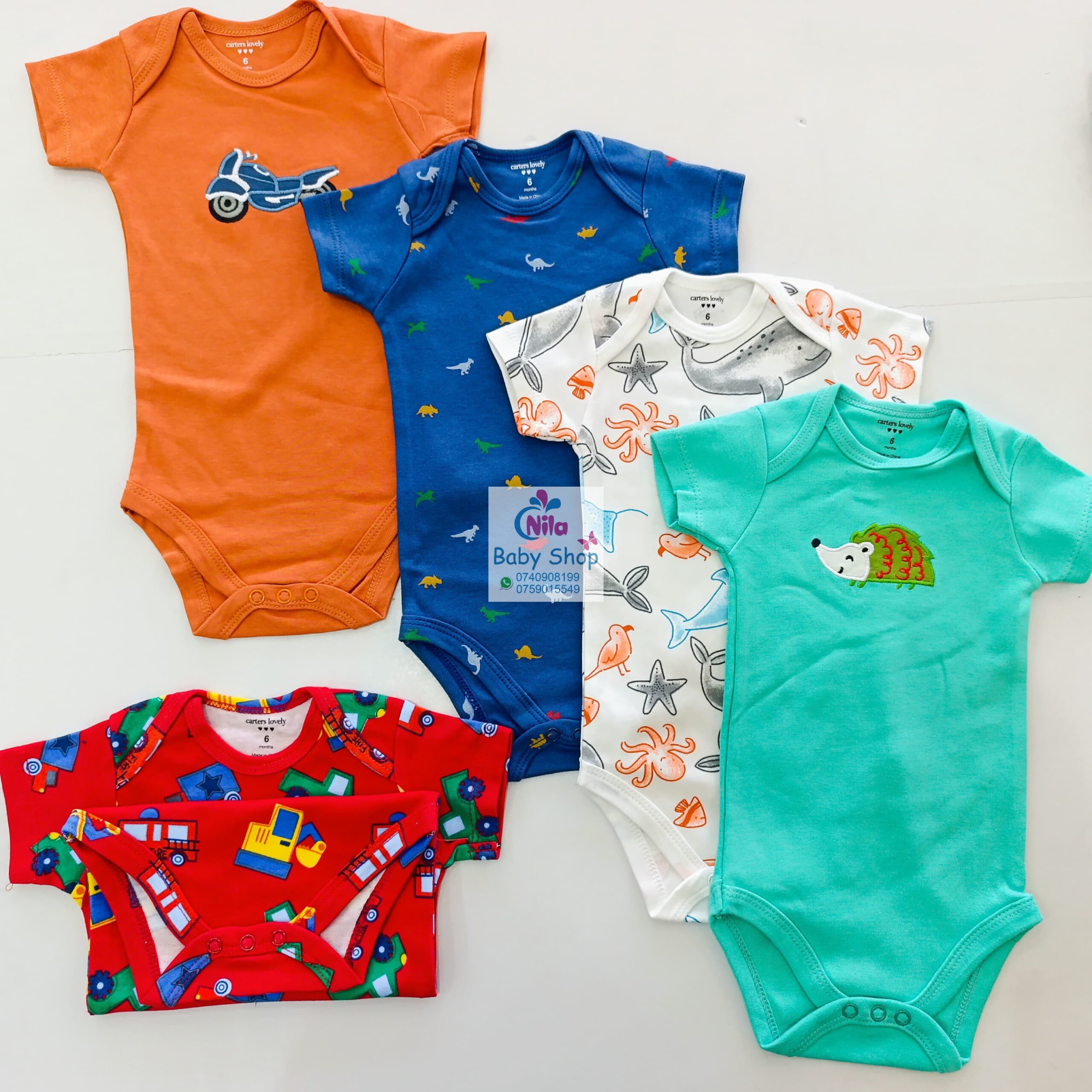 5 Pieces Multicolored Short-Sleeve Newborn Baby Boy Bodysuits - Image 11