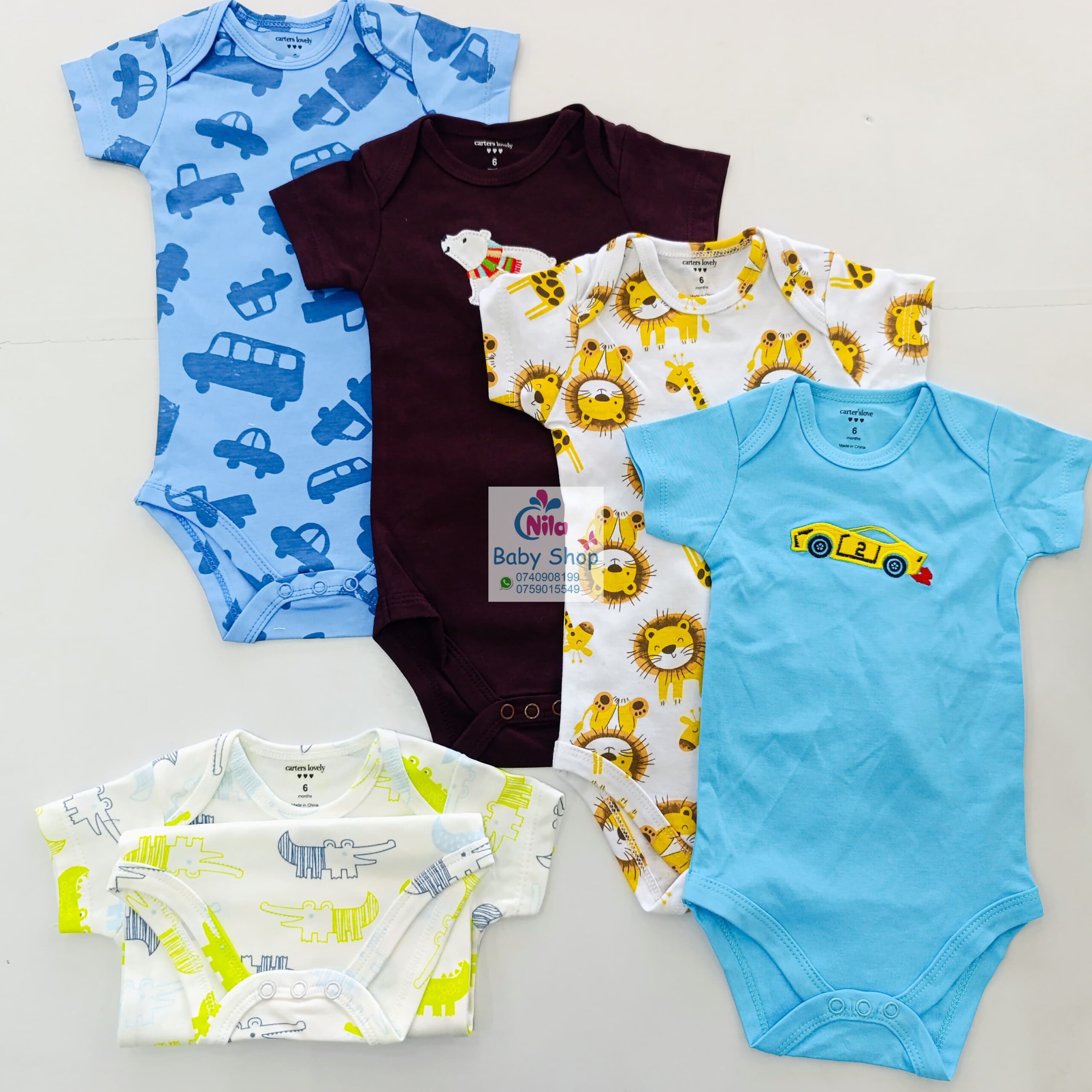 5 Pieces Multicolored Short-Sleeve Newborn Baby Boy Bodysuits - Image 9