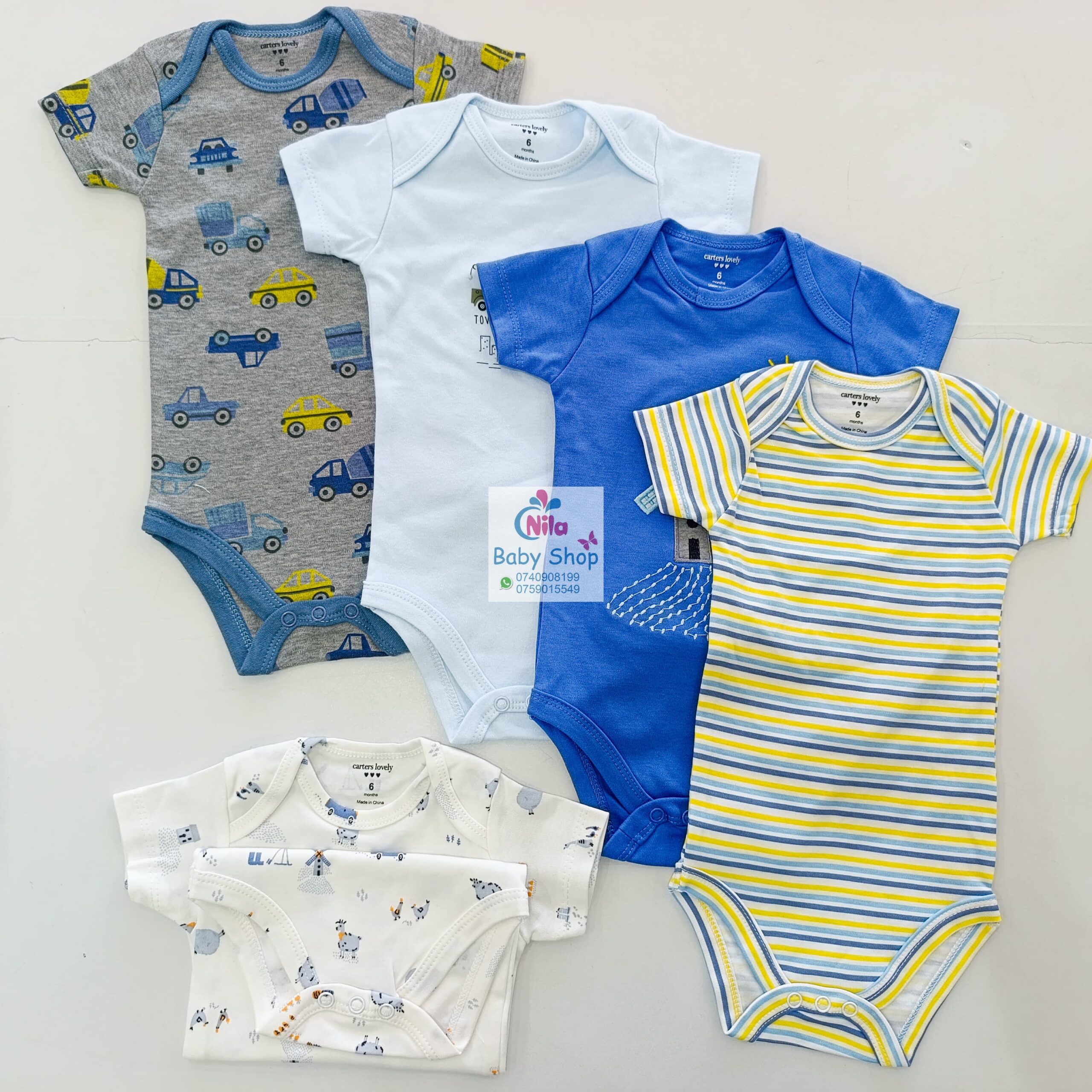 5 Pieces Multicolored Short-Sleeve Newborn Baby Boy Bodysuits - Image 7