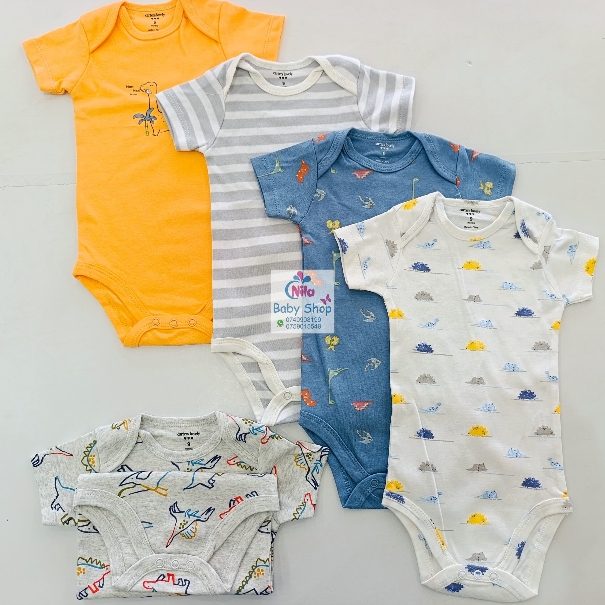 5 Pieces Multicolored Short-Sleeve Newborn Baby Boy Bodysuits - Image 5
