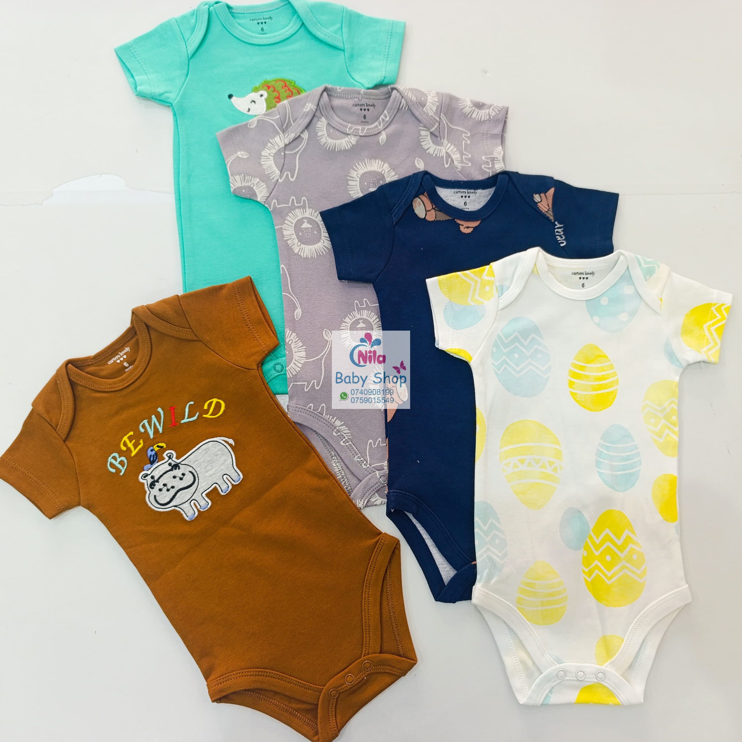 5 Pieces Multicolored Short-Sleeve Newborn Baby Boy Bodysuits