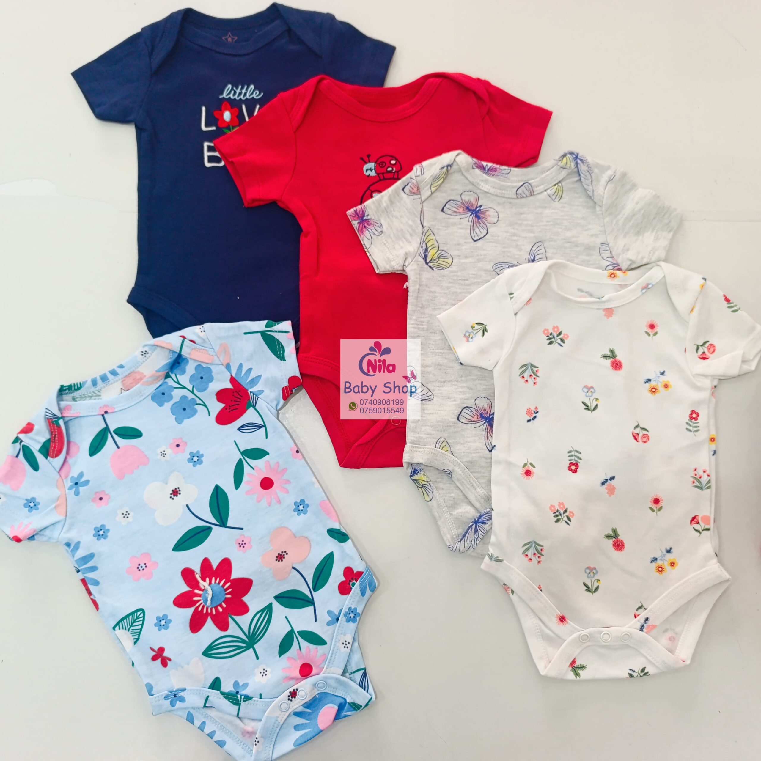 5-Pack Newborn Baby Girls Short-Sleeve Bodysuits - Image 3