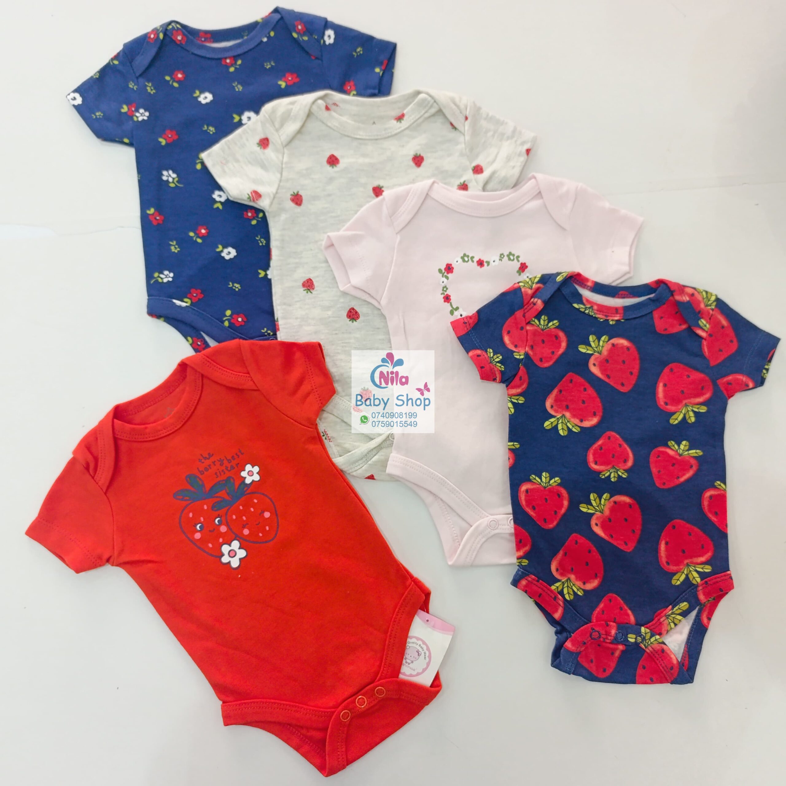 5-Pack Newborn Baby Girls Short-Sleeve Bodysuits - Image 4