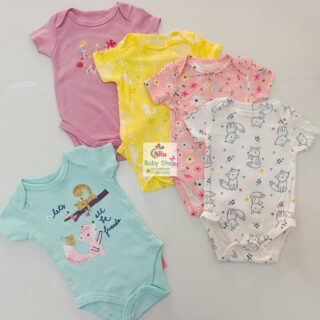 5-Pack Newborn Baby Girls Short-Sleeve Bodysuits