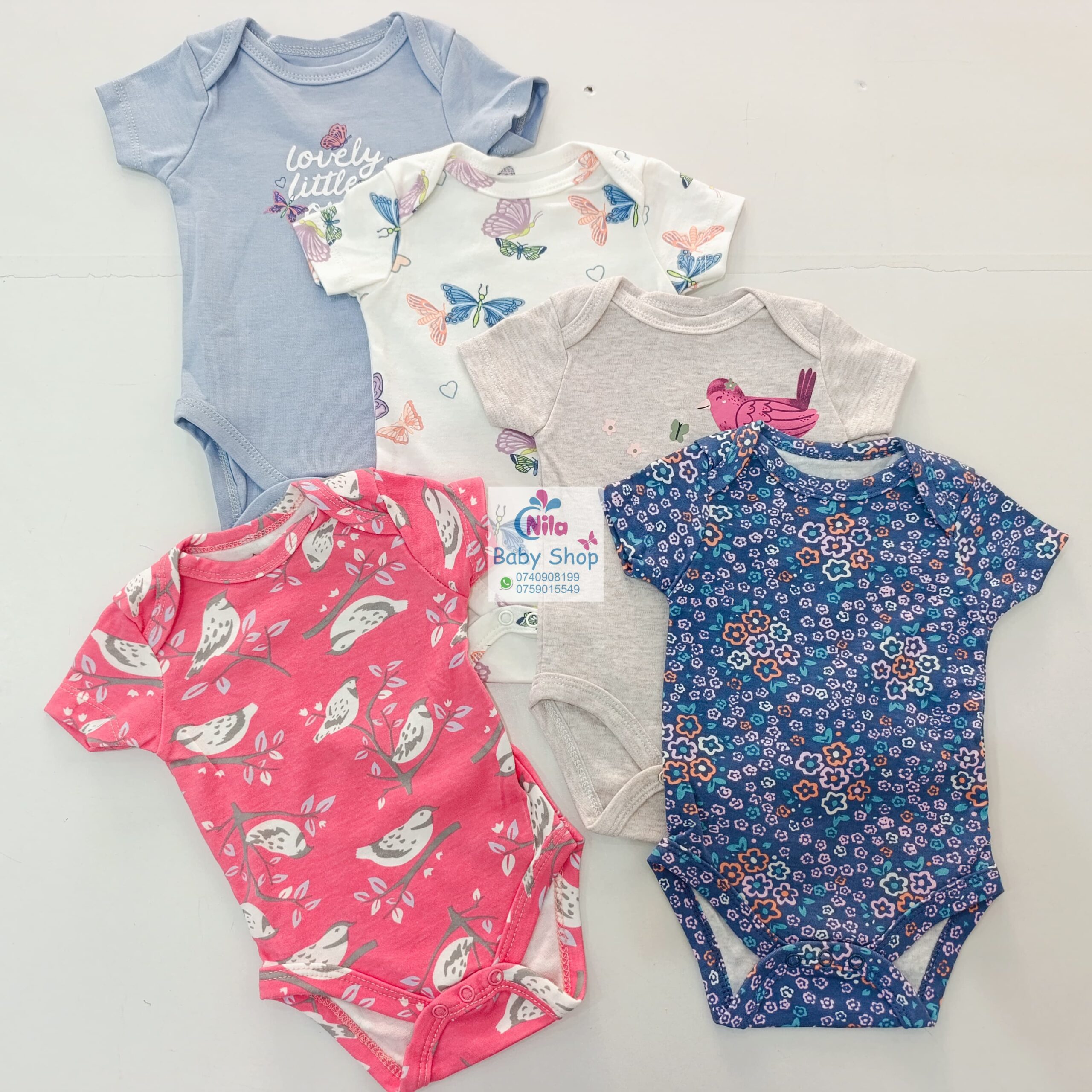 5-Pack Newborn Baby Girls Short-Sleeve Bodysuits - Image 5