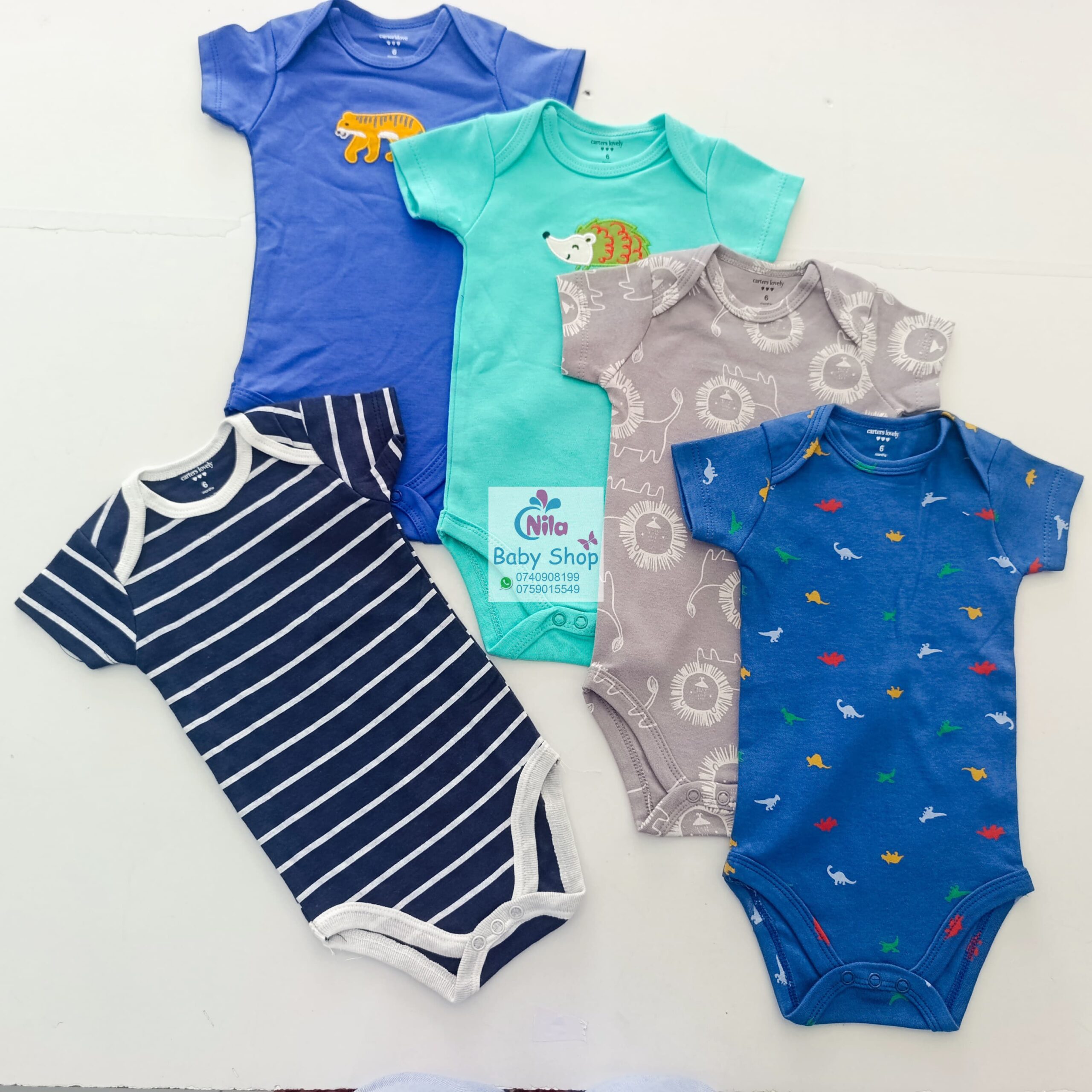 5 Pieces Multicolored Short-Sleeve Newborn Baby Boy Bodysuits - Image 5
