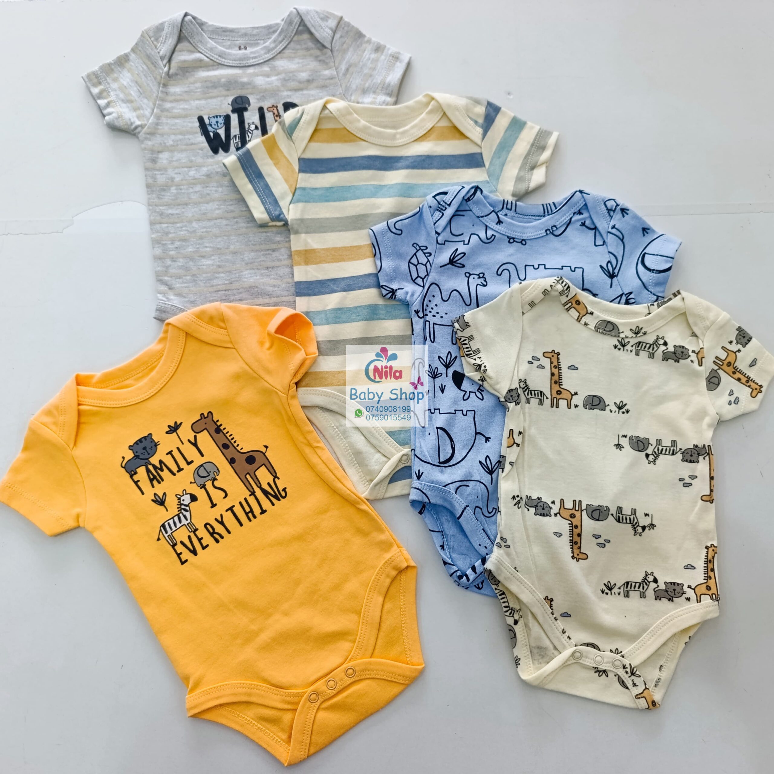 5 Pieces Multicolored Short-Sleeve Newborn Baby Boy Bodysuits - Image 6