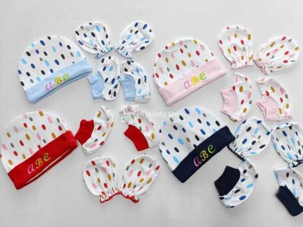 Cotton Newborn Baby Caps, Mittens, and Boots (3 Pack)
