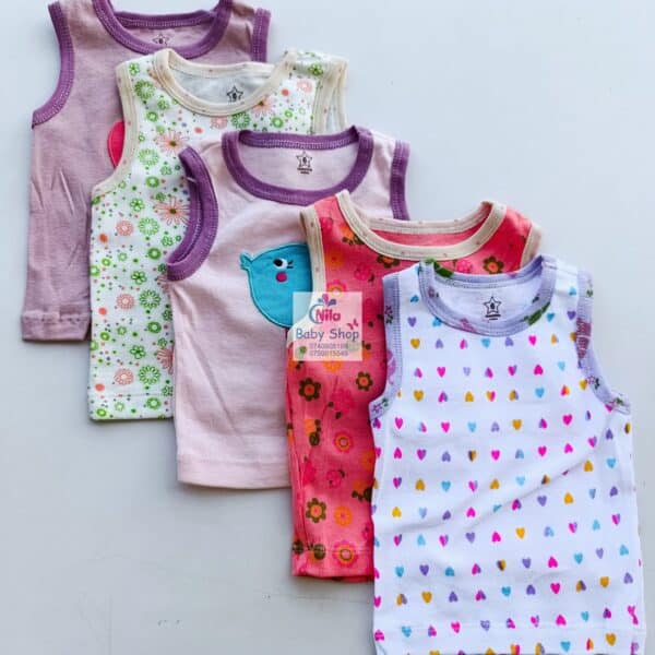 5pcs Pure Cotton Animated Newborn Baby Girl Vest - Image 3