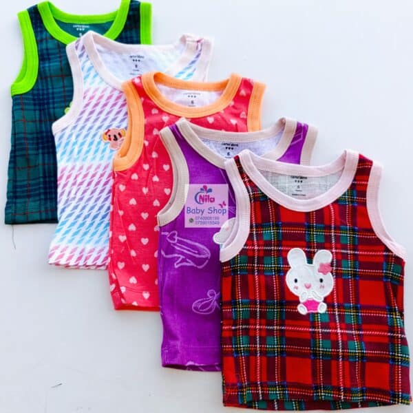 5pcs Pure Cotton Animated Newborn Baby Girl Vest - Image 2