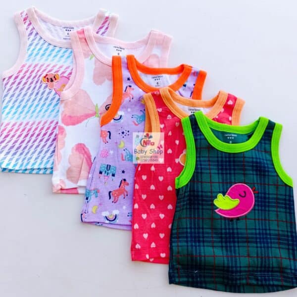 5pcs Pure Cotton Animated Newborn Baby Girl Vest