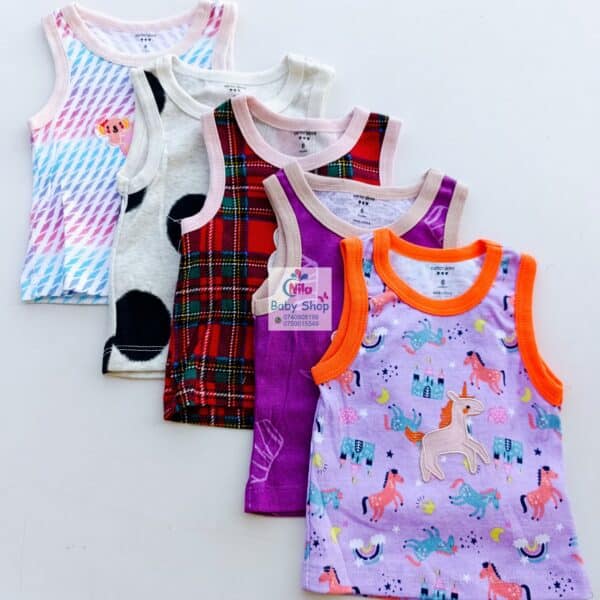 5pcs Pure Cotton Animated Newborn Baby Girl Vest - Image 5