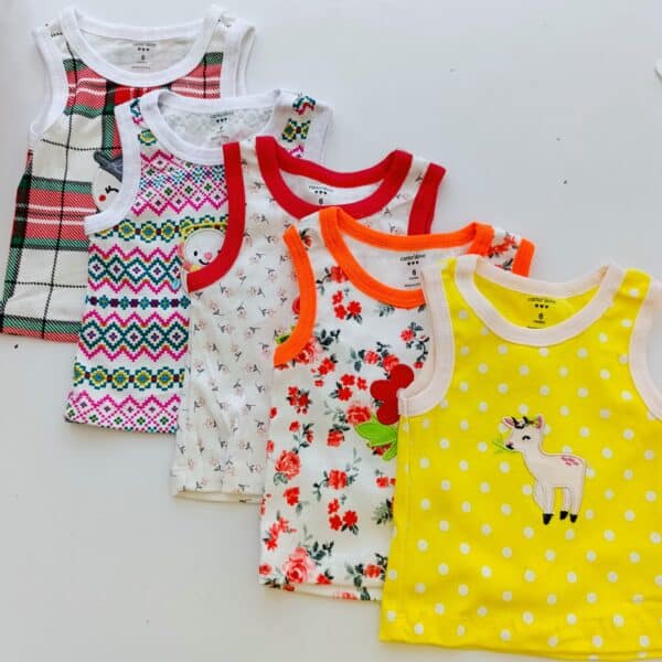 5pcs Pure Cotton Animated Newborn Baby Girl Vest - Image 5