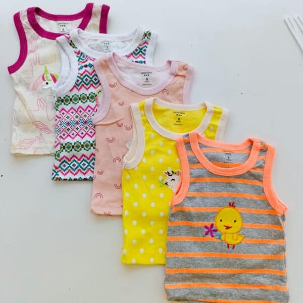 5pcs Pure Cotton Animated Newborn Baby Girl Vest - Image 4