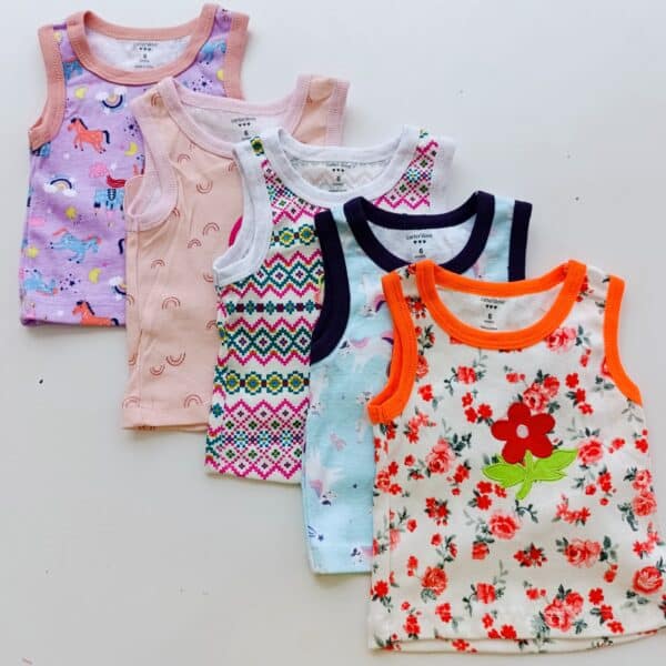5pcs Pure Cotton Animated Newborn Baby Girl Vest - Image 3
