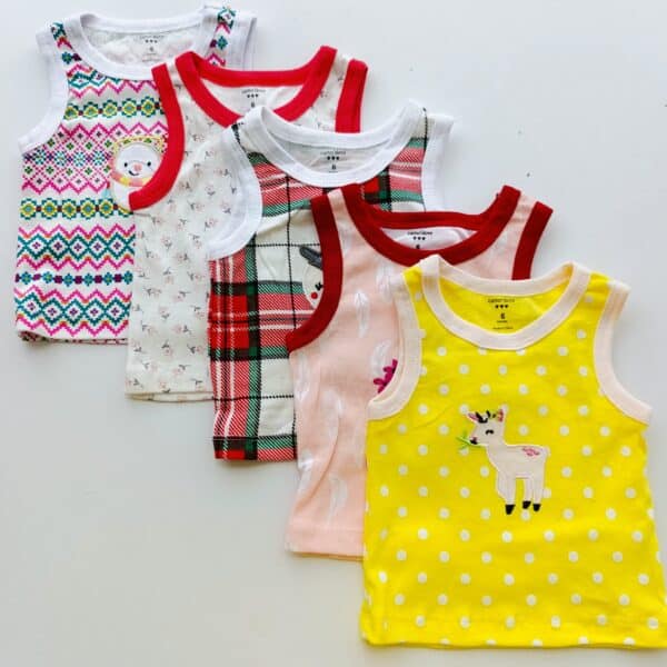 5pcs Pure Cotton Animated Newborn Baby Girl Vest - Image 2