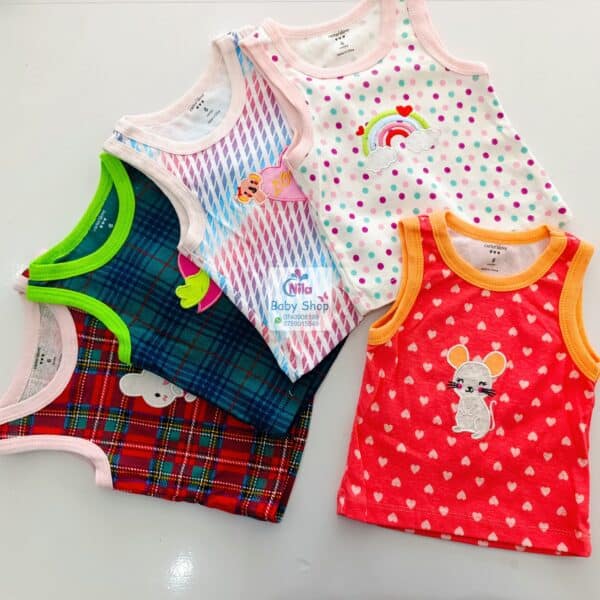5pcs Pure Cotton Animated Newborn Baby Girl Vest - Image 5