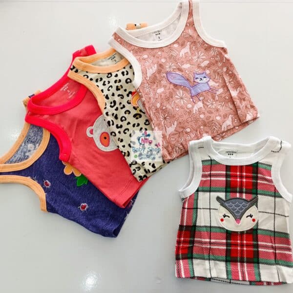5pcs Pure Cotton Animated Newborn Baby Girl Vest - Image 4