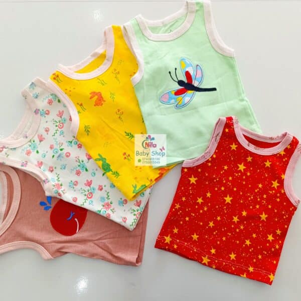 5pcs Pure Cotton Animated Newborn Baby Girl Vest - Image 2